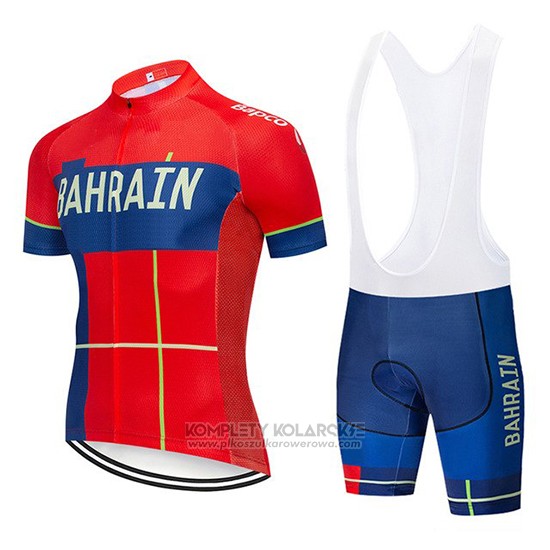 2019 Odziez Rowerowa Bahrain Merida Czerwony Krotkie Rekawy i Rowerowe Szelkach